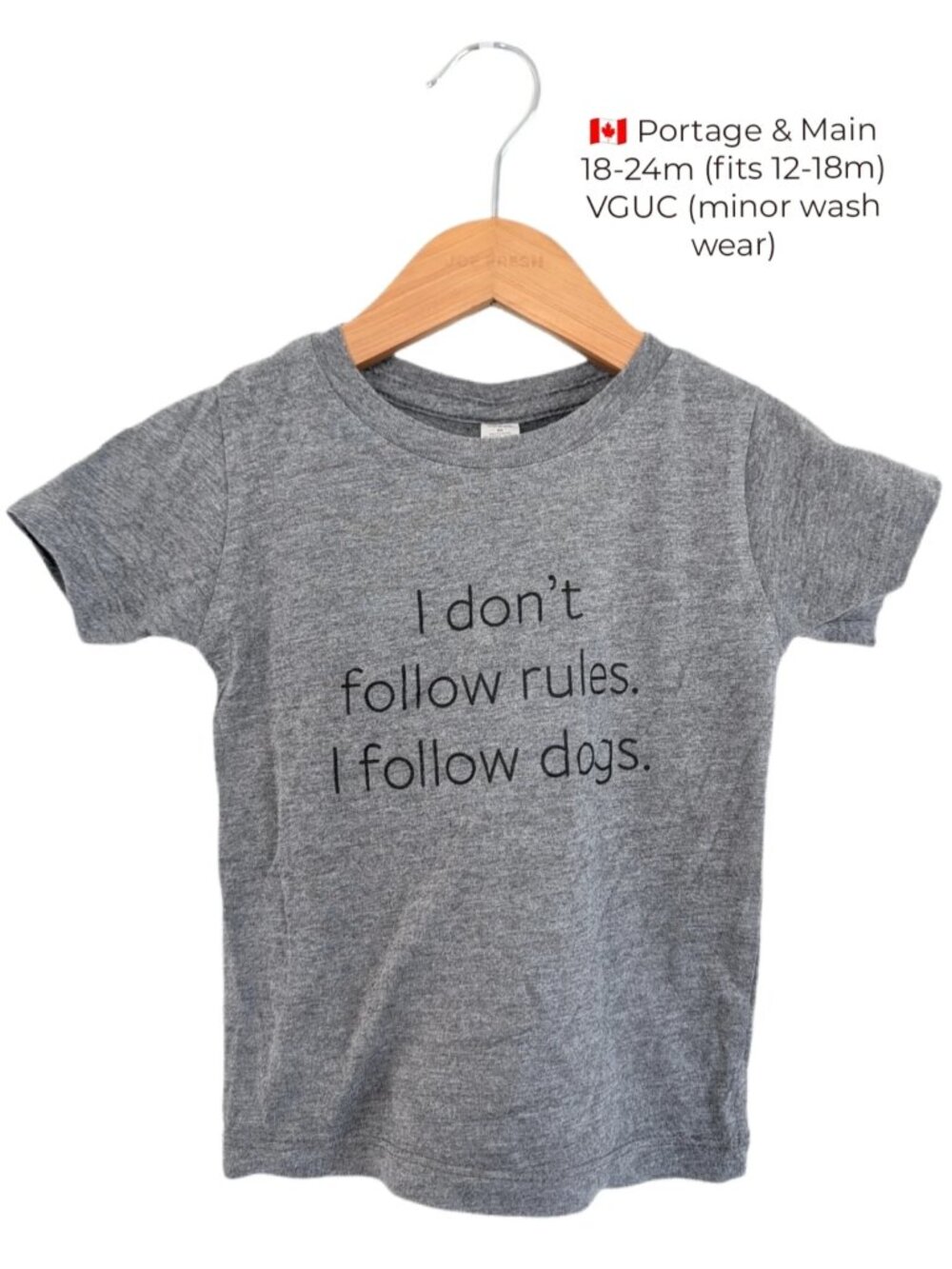 Portage & Main Toddler " I don't follow rules, I follow dogs" T-Shirt 18m